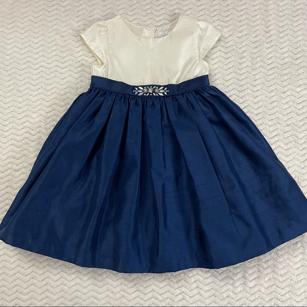 Gymboree dress up white & navy dress